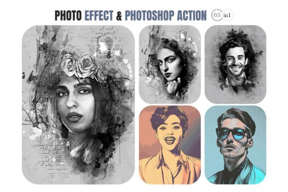 Photo Effect Action: Black Watercolor Mixed Art
